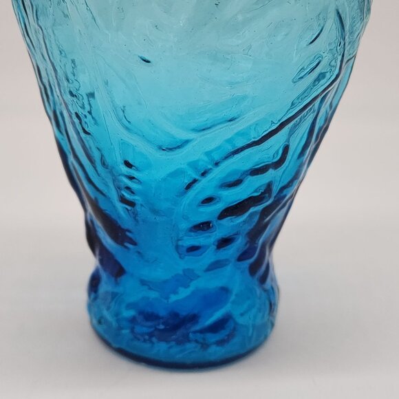 Vintage Ingrid Germany Blue Textured Glass Vase With Leaf Design 8-3/4' - Picture 5 of 7